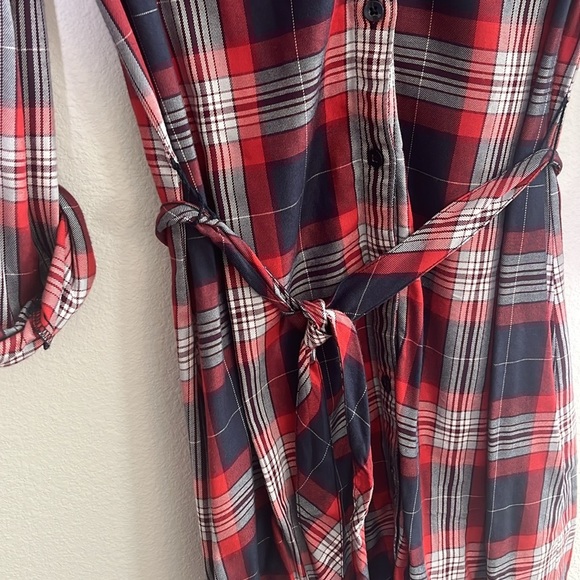 Banana Republic Plaid Shirt Dress Red Navy White Size 2 - Picture 5 of 8